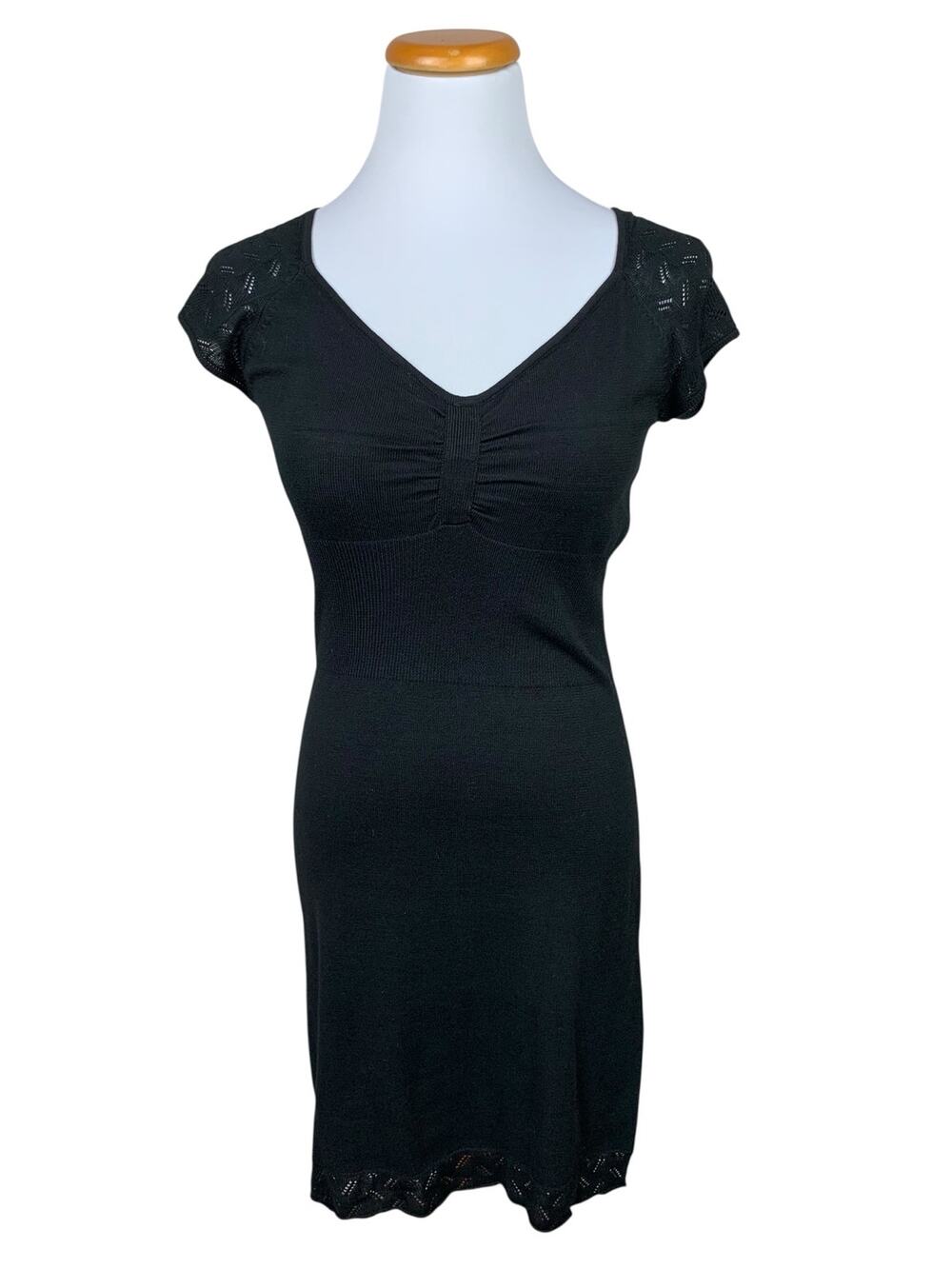 Derek Heart Dress Black Knit Short Sleeves Above Knee Women's M